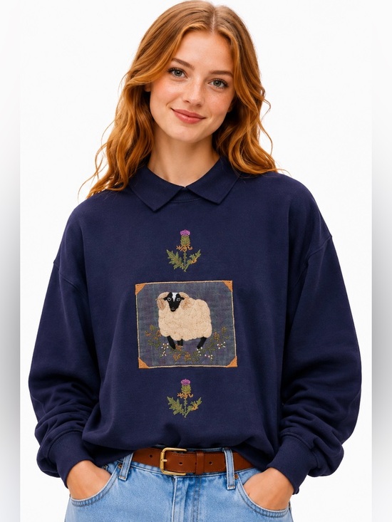 Acorn Leisure Sweaters - Vintage Sheep Embroidered Collared Sweater‎ UK Made Cottagecore Grandmacore